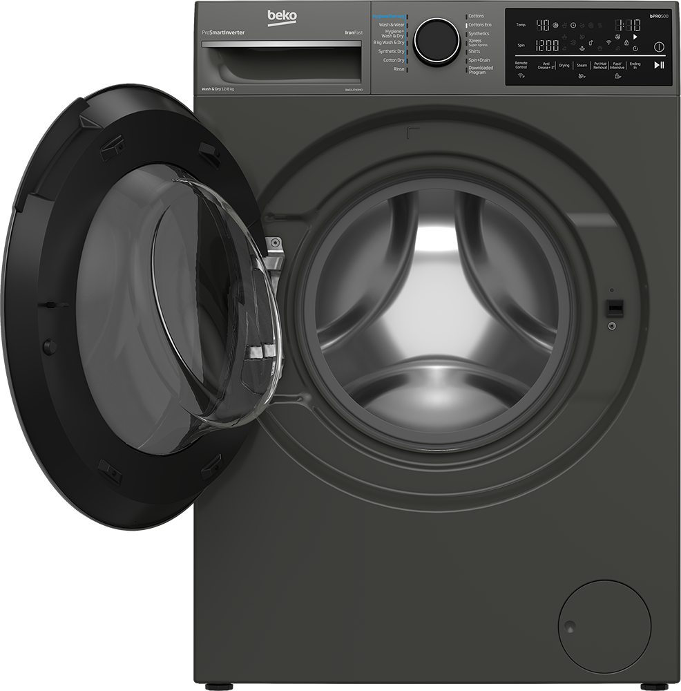 غسالة ملابس فول اوتوماتيك بيكو ، تحميل أمامي ، 12 كيلو بمجفف 8 كيلو ، 1400 لفه ، شاشة ديجيتال ، تكنوليوجيا الأنفرتر ، رمادى ، BWD12840MCI