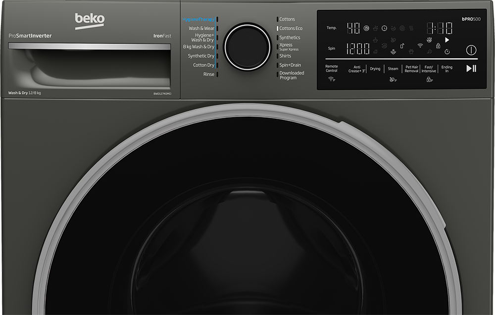 غسالة ملابس فول اوتوماتيك بيكو ، تحميل أمامي ، 12 كيلو بمجفف 8 كيلو ، 1400 لفه ، شاشة ديجيتال ، تكنوليوجيا الأنفرتر ، رمادى ، BWD12840MCI
