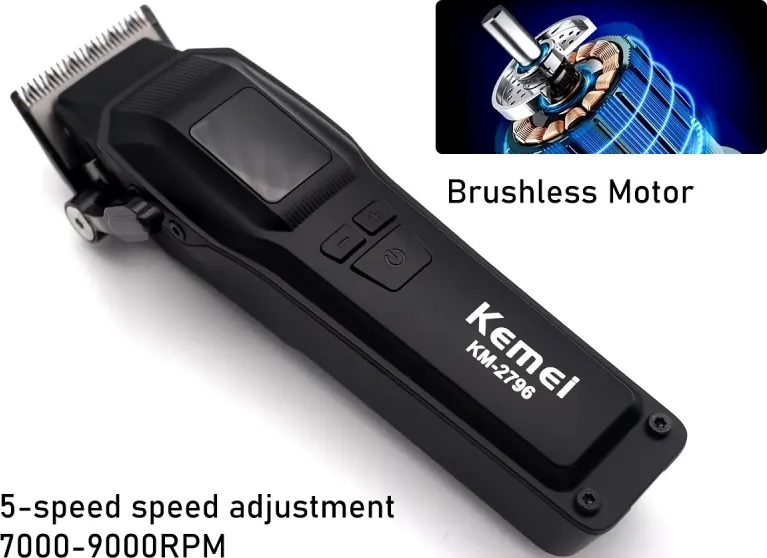 ماكينة حلاقة كهرباء كيمي رجالي ، لقص الشعر والدقن ، شاشة ال اي دي ،  قابلة للشحن ، أسود ، KM-2796