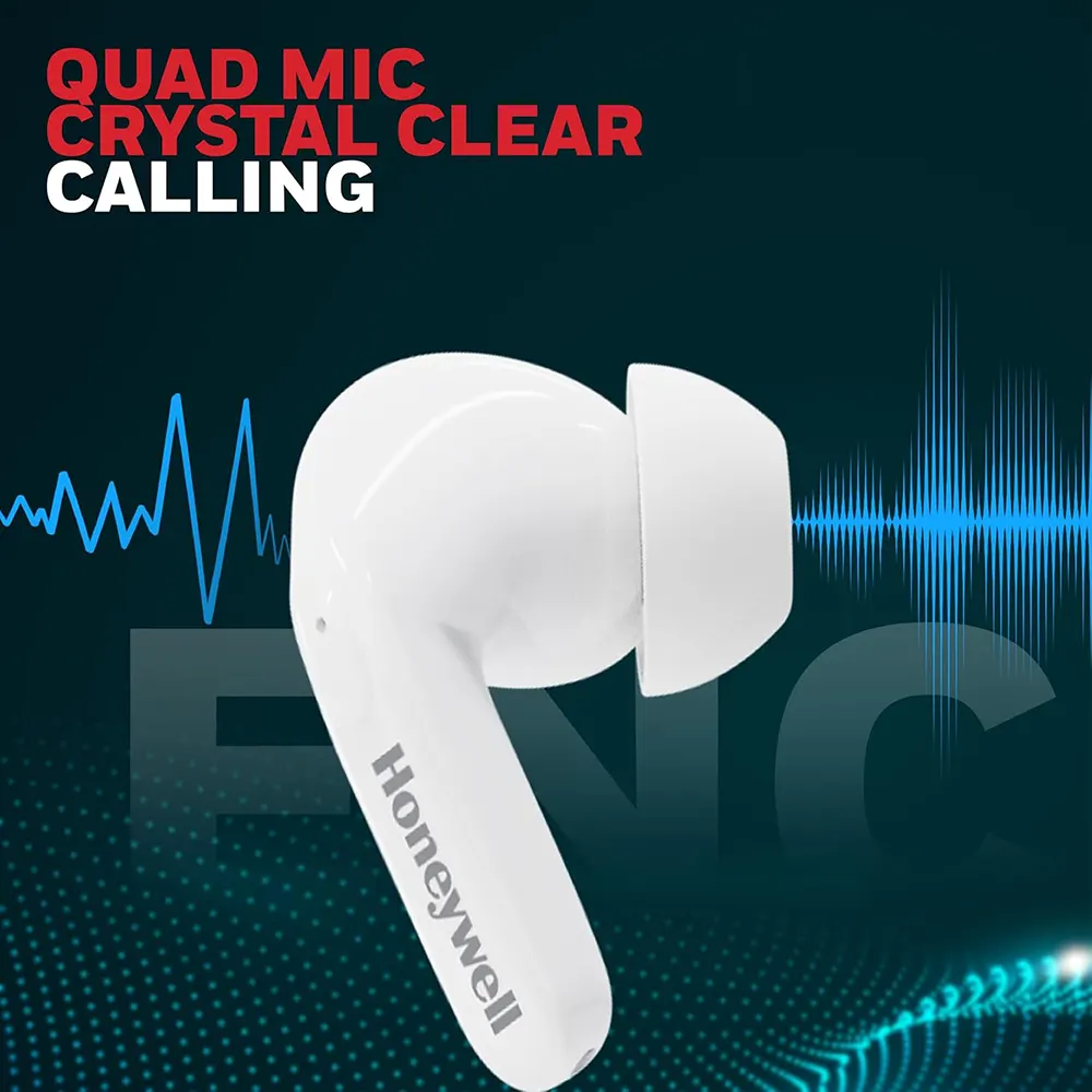 سماعة أذن لاسلكية هانيويل، بلوتوث 5.3، مقاومة للماء px4، وقت تشغيل 50 ساعة، إلغاء ضوضاء، أبيض، P2100