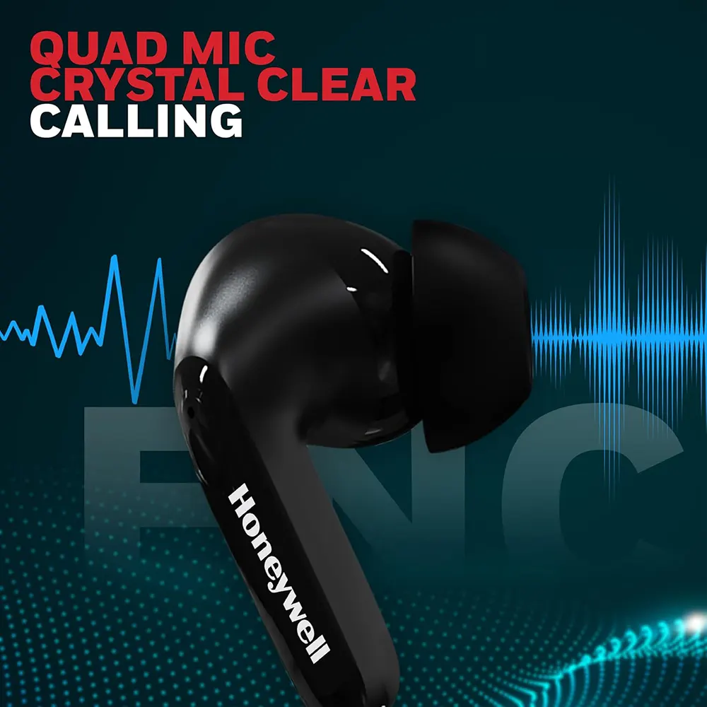 سماعة أذن لاسلكية هانيويل، بلوتوث 5.3، مقاومة للماء px4، وقت تشغيل 50 ساعة، إلغاء ضوضاء، أسود، P2100