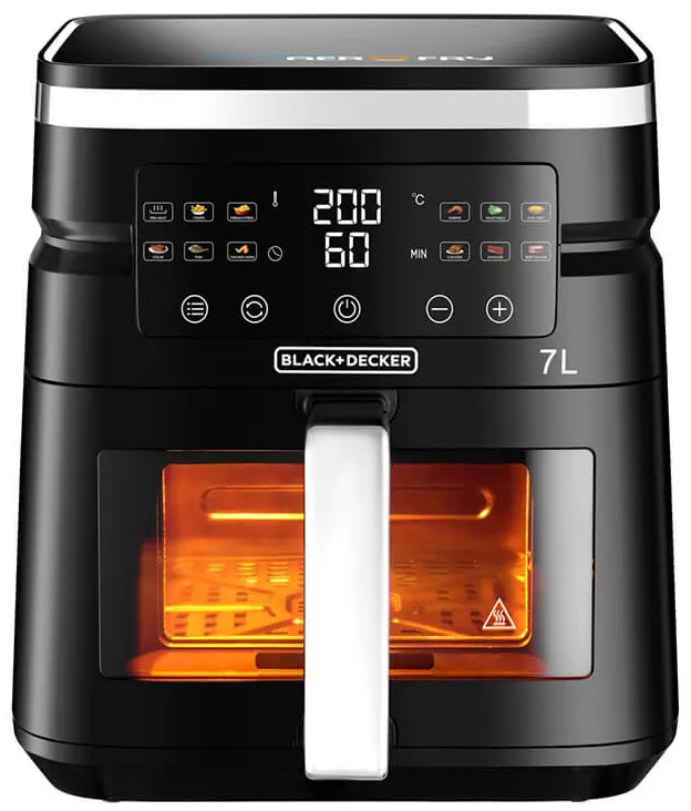 قلاية هوائية بلاك اند ديكر 12×1 ، 1800 وات ، 7 لتر ، شاشة ديجيتال تعمل باللمس ، أسود ، AF7010 ، (ضمان انسيا) (ضمان الوكيل)
