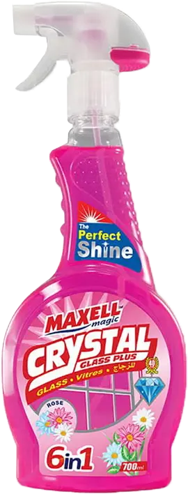 منظف ماكسيل ماجيك كريستال جلاس بلاس، ملمع الزجاج 6 في 1، برائحة الورد، 700 مللي