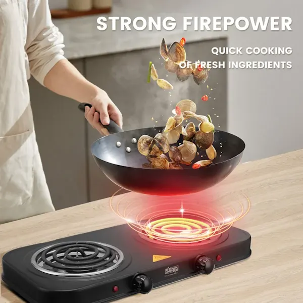 بوتجاز مسطح كهربائي دي اس بي، 2 عين، 1000 وات + 1000 وات، أسود، KD 4055