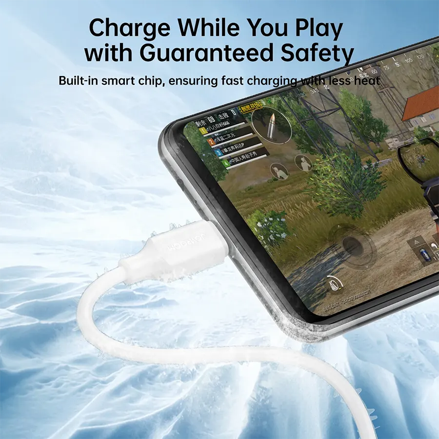 كابل شحن ونقل بيانات سريع جوي روم ، 2.4 امبير، 0.25 متر، من USB-A الى MICRO، لون ابيض، S-UM018A9