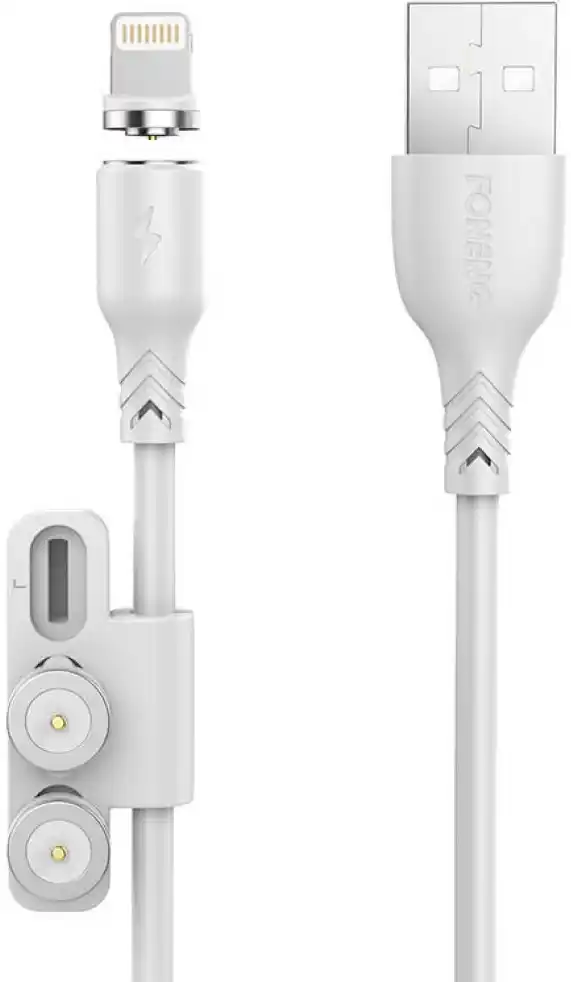 كابل Foneng X62 المغناطيسي 3 في 1 USB إلى USB-C - Lightning - Micro USB، 2.4 أمبير، 1 متر أبيض