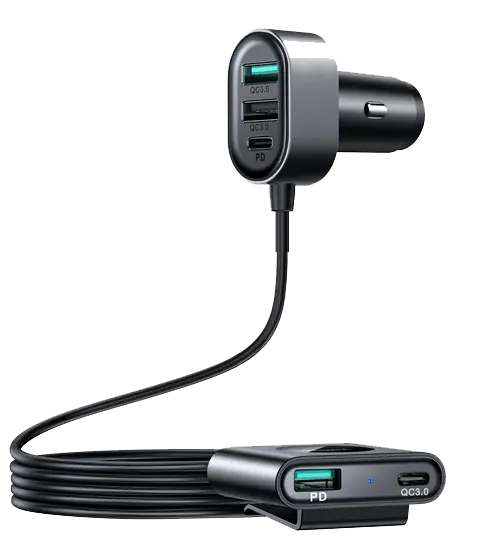 شاحن سيارة من جوي روم ،شحن سريع ، 78 وات ، متعدد المنافذ ، طول  الكابل 1.5 متر ، اسود ، JR-CL05