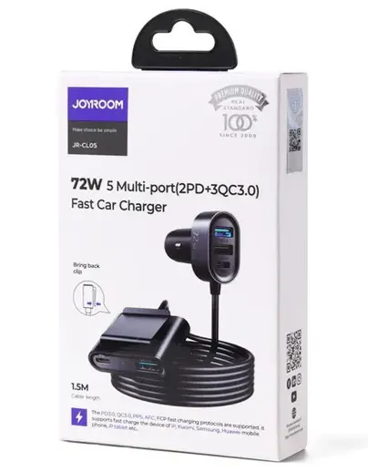 شاحن سيارة من جوي روم ،شحن سريع ، 78 وات ، متعدد المنافذ ، طول  الكابل 1.5 متر ، اسود ، JR-CL05