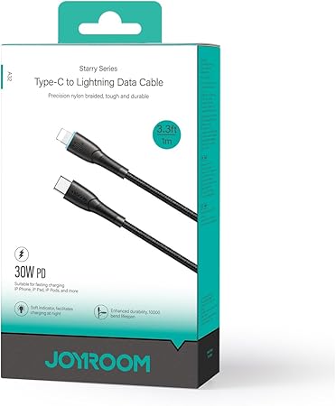 كابل بيانات  جوي روم شحن سريع ، من (Type-C إلى Lightning) ، 30 وات ، بطول 1 متر، أسود ، S-A32