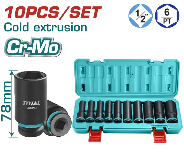 Total Tools Impact Bit Set, 10 Pieces, 0.5 in, 78 mm, THKISD12102L