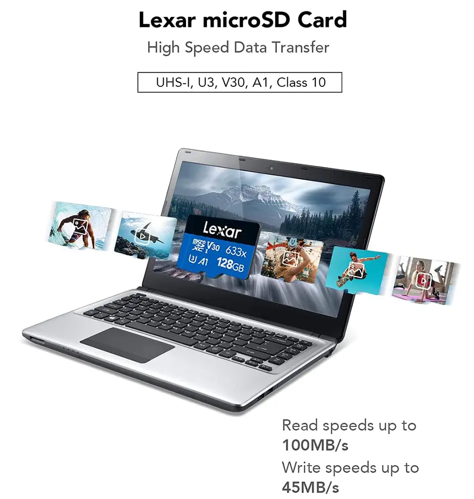 كارت ميموري ليكسار مايكرو اس دي  SDXC عالية الأداء 633X ، مع محول ، 128 جيجابايت ، UHS-I V30 ، LSDMI128BB633A