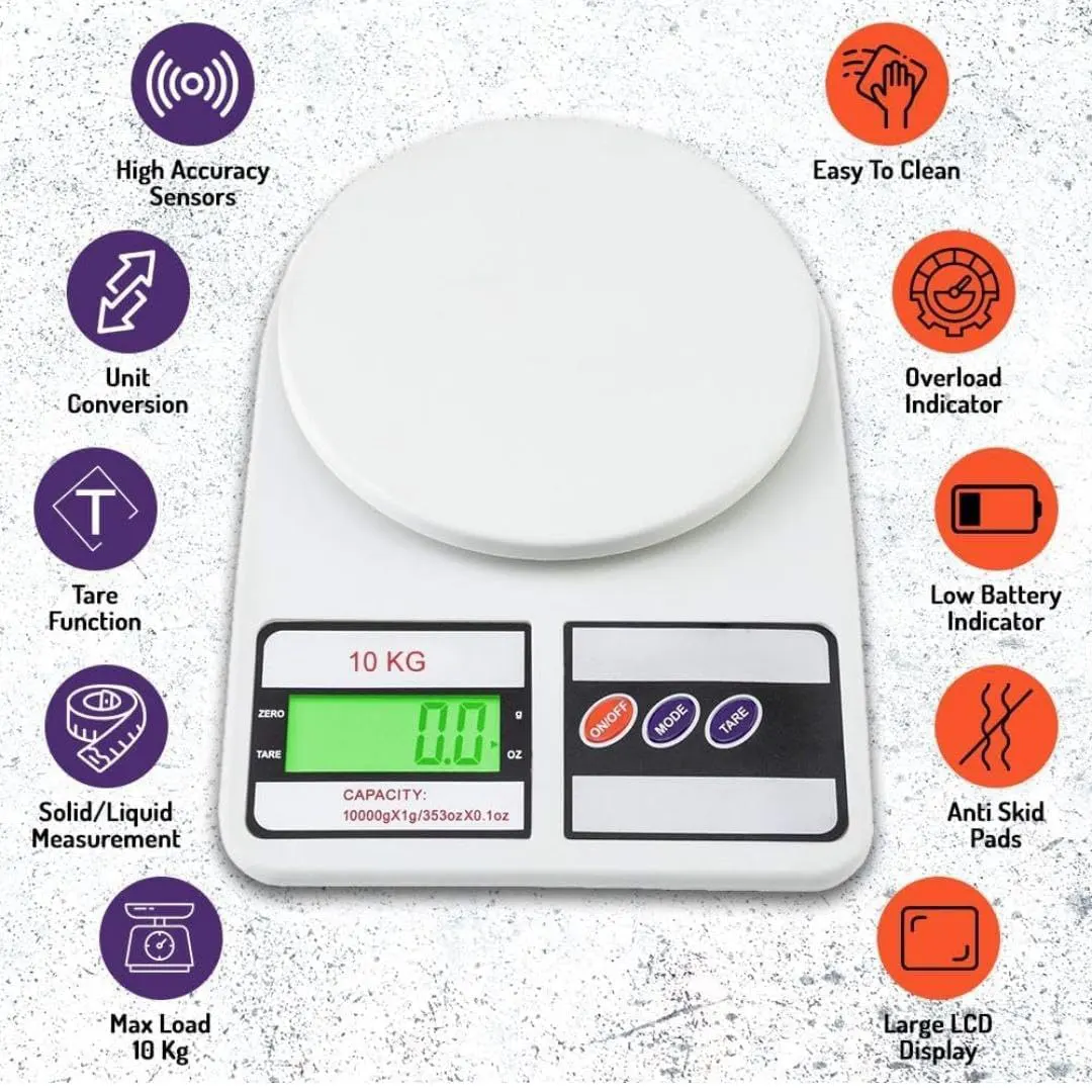 Digital Kitchen Scale, 10 Kg, White, Y-7