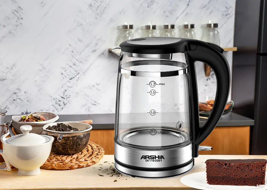 غلاية مياة كهربائية ارشيا، 2000 وات، 1.7 لتر، زجاج فاخر مزدوج، اسود*سيلفر،GK116-2961