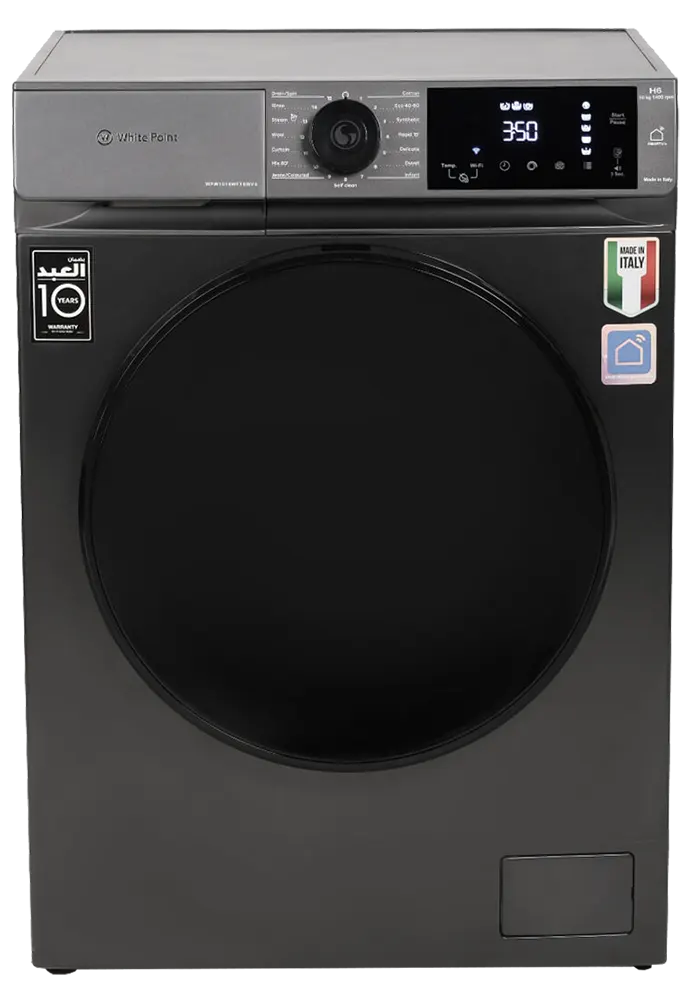 غسالة ملابس فول اوتوماتيك وايت بوينت ايطالى ، 10 كيلو ، 1400 لفة ،  شاشة ديجيتال ، انفرتر ، خاصية البخار ، واي فاي ، أسود جرافيت ، WPW1014WFTSWVS