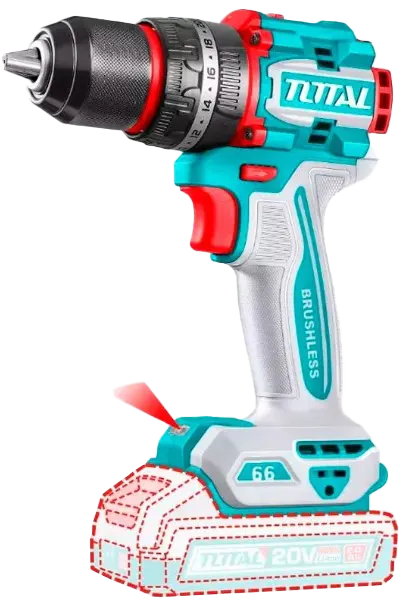 شنيور توتال تولز عادة ودقاق ، 20 فولت ، 66 نيوتن ، 2 بطاية 2 أمبير ، شاحن ، TIDLI-20668