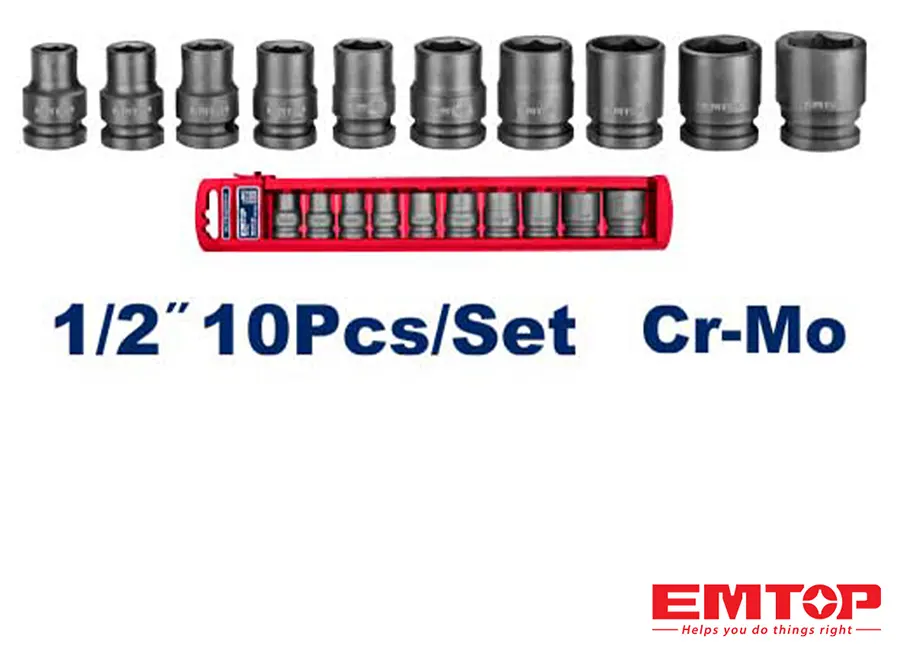EMTOP Short Impact Socket Set, 10 Pieces, EMSS12101