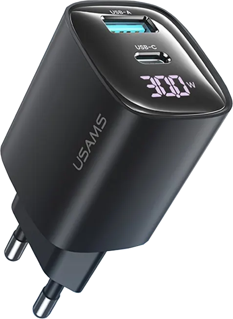 شاحن حائط من يوسامز سلسلة xc، شحن سريع 30 وات، شاشة ديجيتال، 2 منفذ شحن، أسود، CC229-TC02