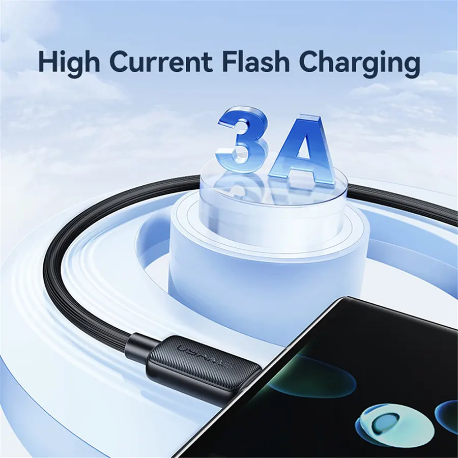 كابل شحن ونقل بيانات من يوسامز سلسلة Ky، قوة شحن 3 أمبير، 2 متر، من usb الى type-c، ألوان متعددة، SJ693-USB01