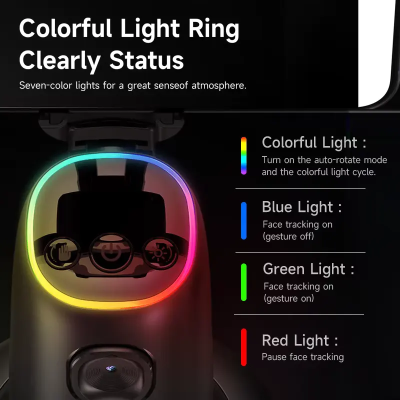 حامل هاتف سطح المكتب P05، تتبع تلقائي للوجه بالذكاء الاصطناعي، دوران 360 درجة، منفذ شحن type-c