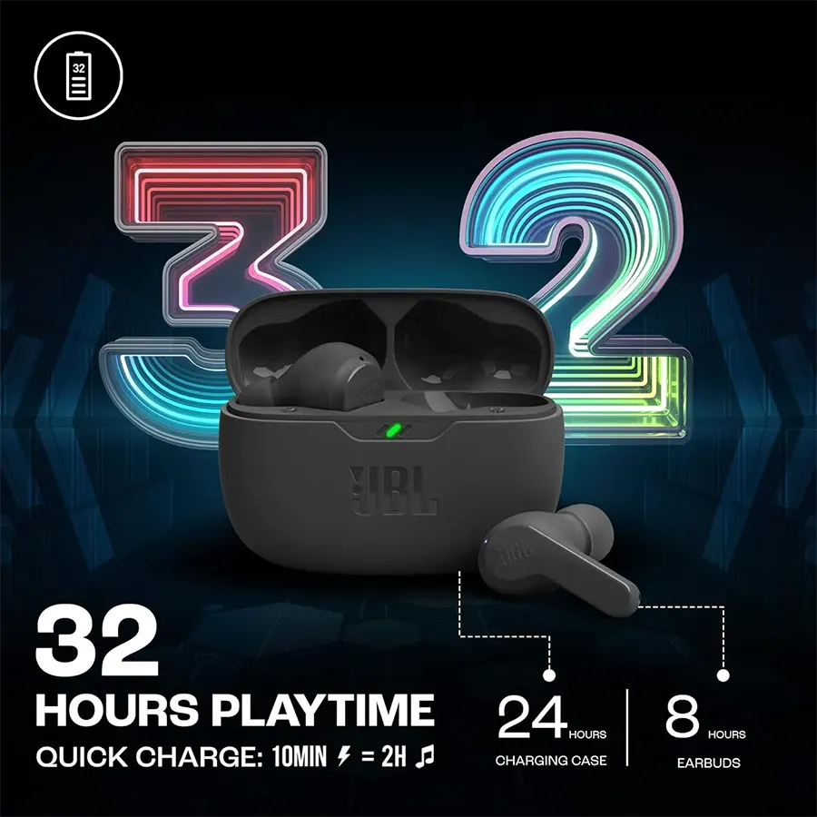 سماعات ايربودز جي بي ال ويف بيم ، بلوتوث 5.2 ، مقاومة للماء IP54 ، اسود ، WBEAMBLK