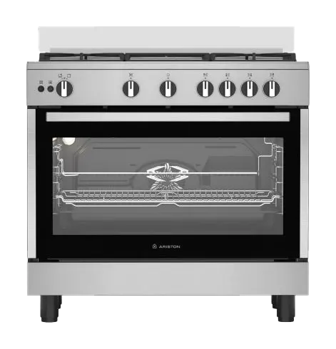 بوتاجاز غاز اريستون، 5 شعلة، 90 سم، حوامل زهر، امان كامل، شواية، مروحة، فضي،  ARR9GGF23127XJA