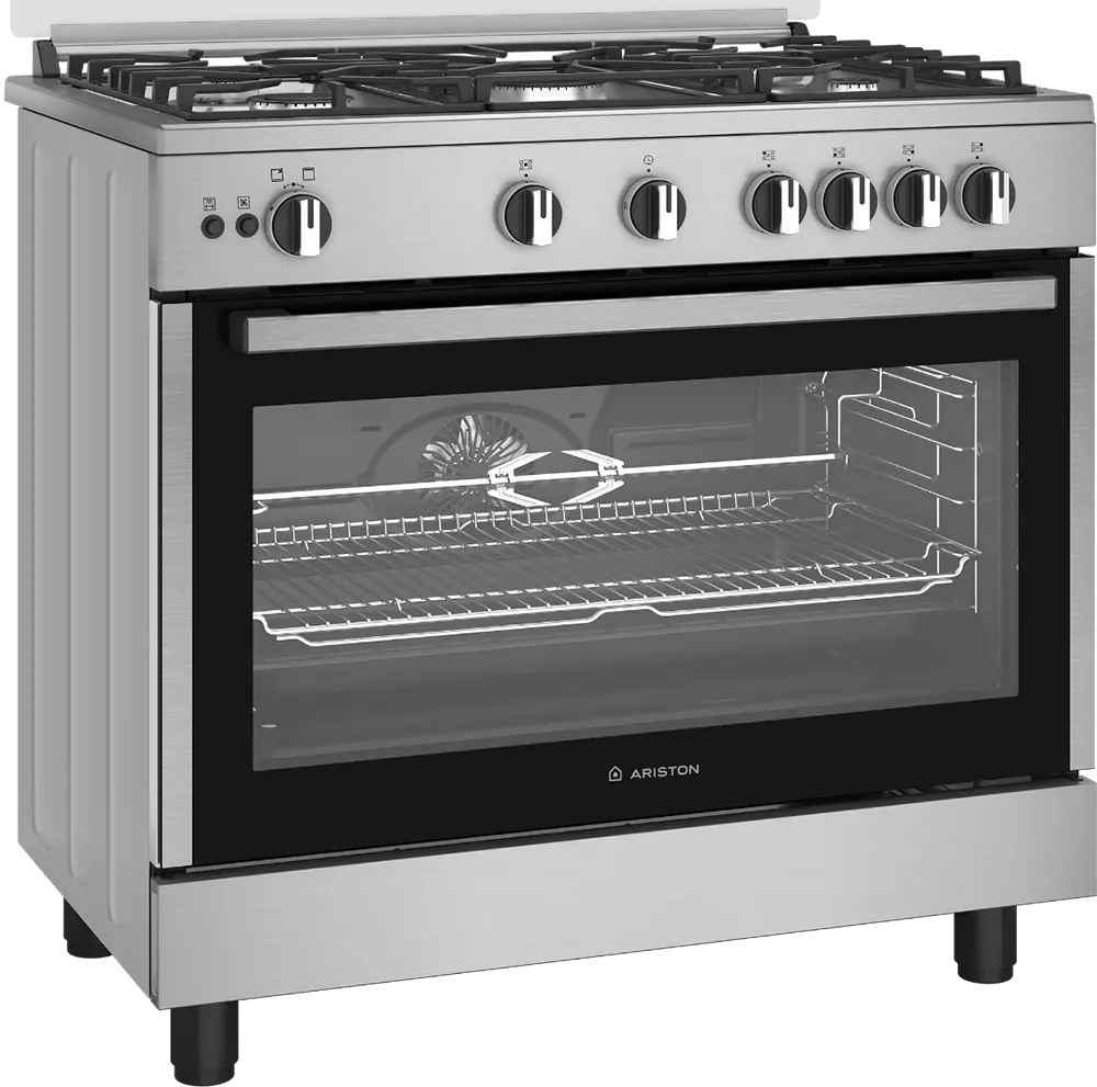 بوتاجاز غاز اريستون، 5 شعلة، 90 سم، حوامل زهر، امان كامل، شواية، مروحة، فضي،  ARR9GGF23127XJA