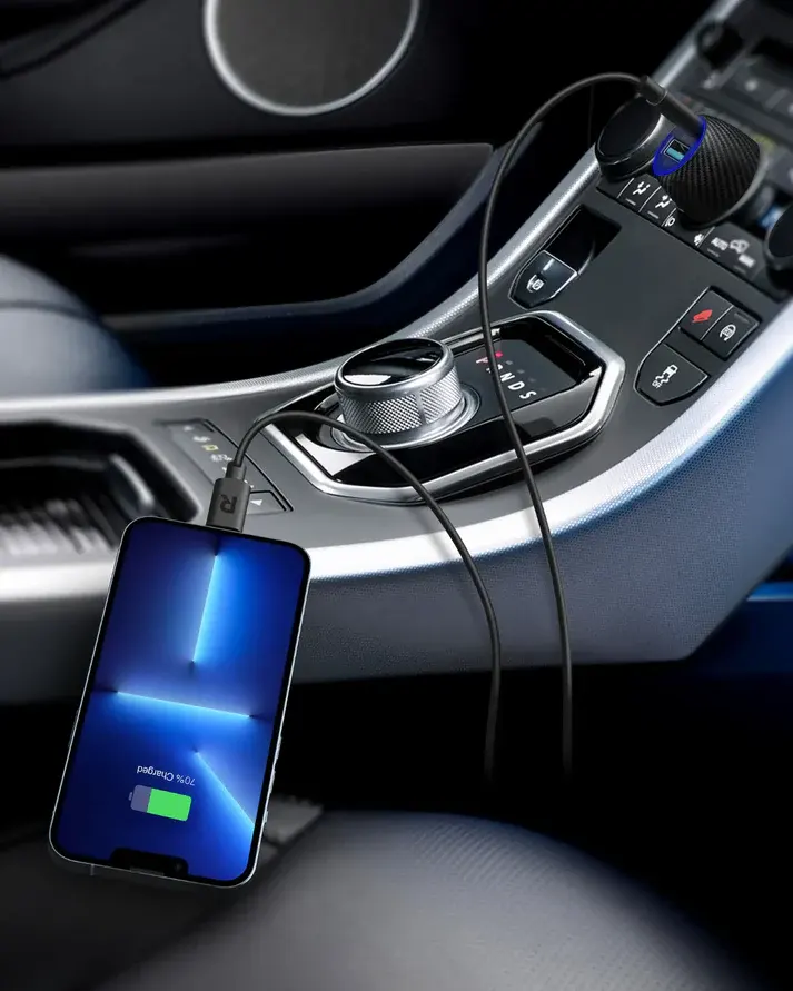 شاحن سيارة راف باور بي دي بايونير، 49 وات، منفذين شحن، اسود، RP-VC030