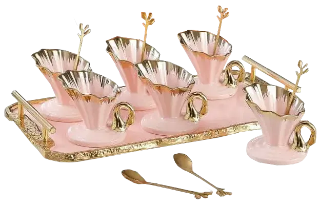 طقم جيلى بورسلين بالصينية، 13 قطعة، بينك مدهب