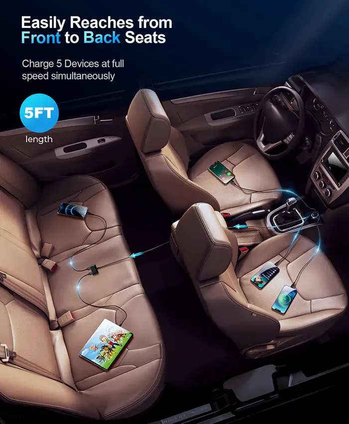 شاحن سيارة USB جوي روم ،31 وات ،  خمسة منافذ ، اسود ،  JR-CL03