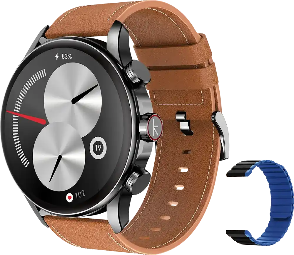 ساعة كيسليكت بالانسر الذكية، شاشة أموليد مقاس 1.43 بوصة، بلوتوث 5.3، مقاومة للماء حتى عمق 2ATM، أحزمة جلدية وسيليكون، لون أسود.