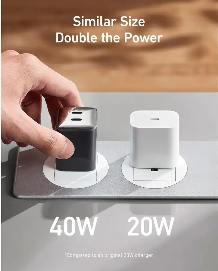 شاحن انكر نانو برو521 ، بقدرة 40 وات ، منفذين للشحن ، اسود ، A20386Q1