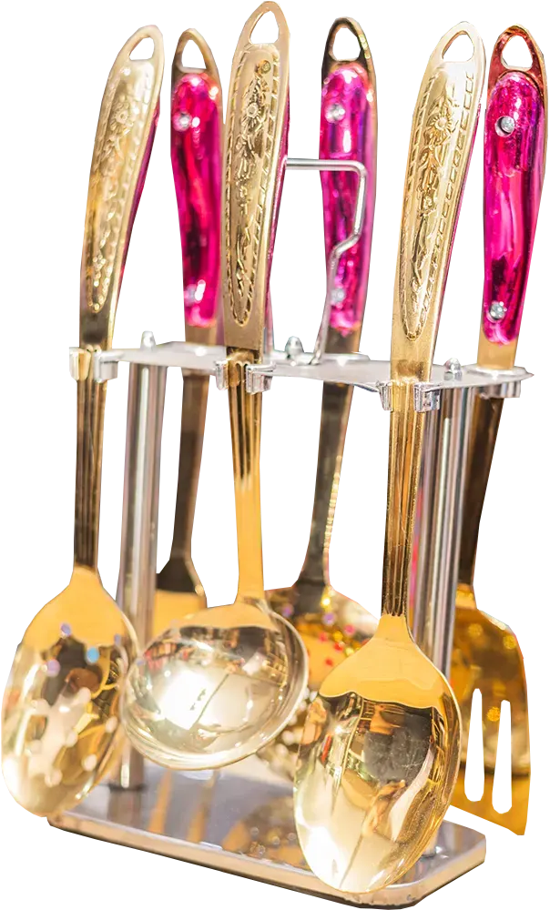 طقم توزيع ستانلس ستيل أرشيا بارزت 7 قطع، مع حامل، لون ذهبي