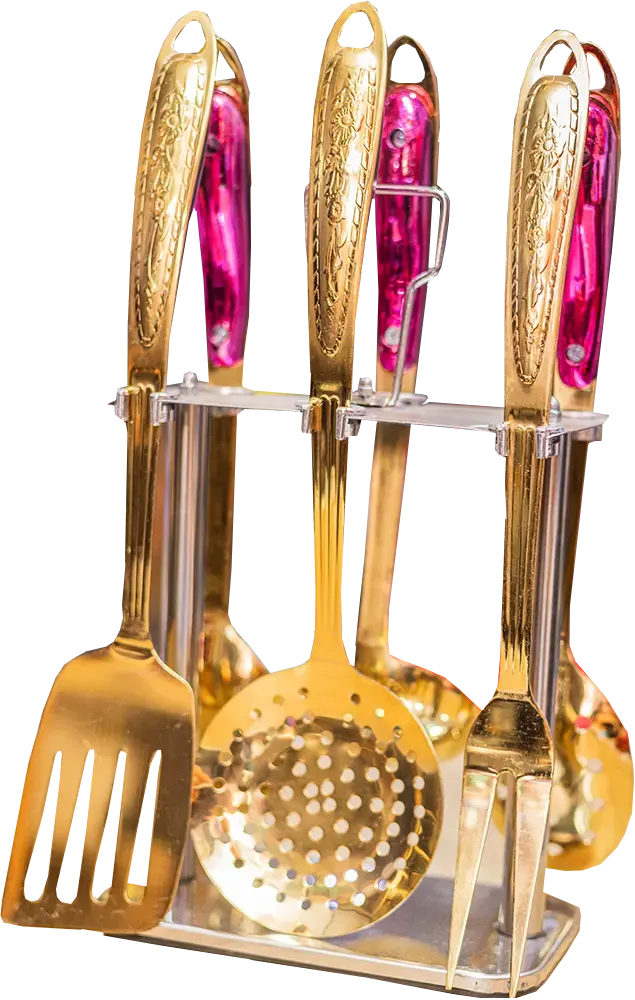 طقم توزيع ستانلس ستيل أرشيا بارزت 7 قطع، مع حامل، لون ذهبي
