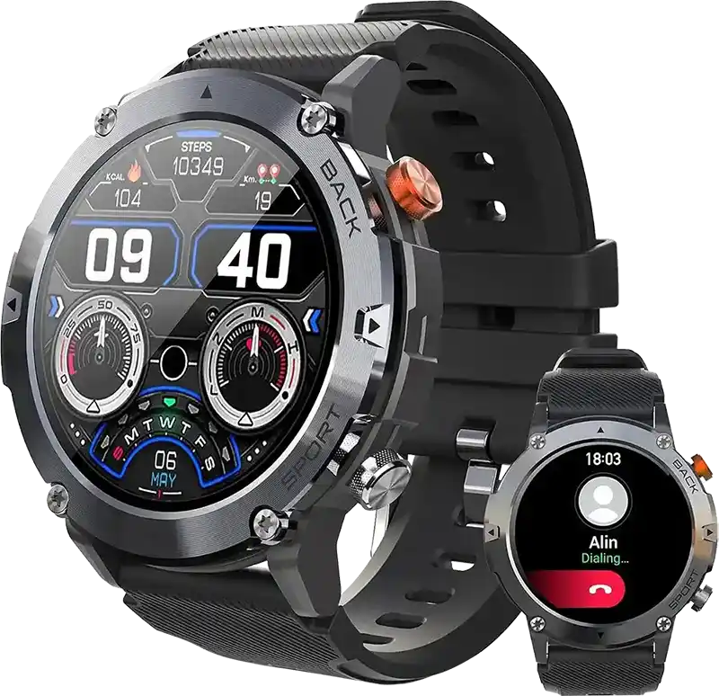ساعة بادي الذكية كراون J2، شاشة لمس LCD مقاس 1.39 بوصة، بلوتوث V5.2، مقاومة للماء، بطارية 400 مللي أمبير-ساعة، سوار سيليكون، أسود