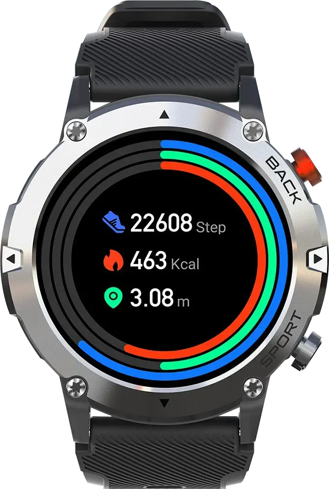 ساعة بادي الذكية كراون J2، شاشة لمس LCD مقاس 1.39 بوصة، بلوتوث V5.2، مقاومة للماء، بطارية 400 مللي أمبير-ساعة، سوار سيليكون، أسود