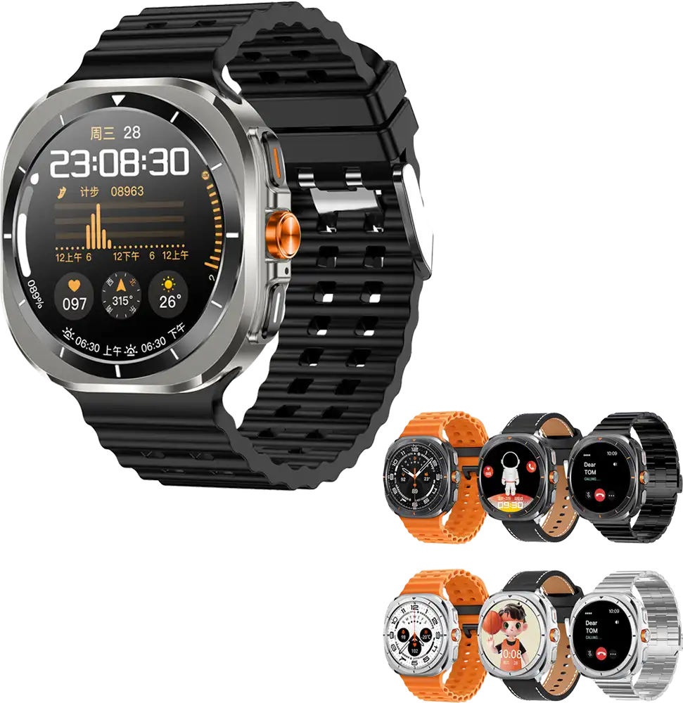 ساعة هاينو تيكو الذكية، شاشة  أموليد مقاس 1.5 بوصة، مقاومة للماء، عمر بطارية يصل إلى 7 أيام، 3 أحزمة، RW-59 Ultra