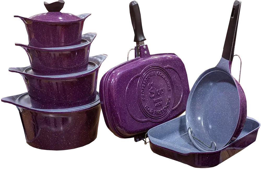 طقم حلل جرانيت جلوري متعدد الاستخدامات، 14 قطعة، بنفسجي