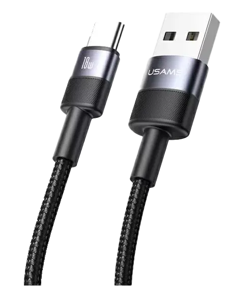 USAMS 18W Type-3A to Type-C Charging Cable, 1.2m, Black, SJ718USB01