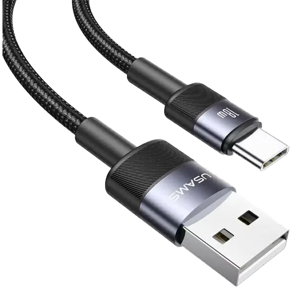 USAMS 18W Type-3A to Type-C Charging Cable, 1.2m, Black, SJ718USB01