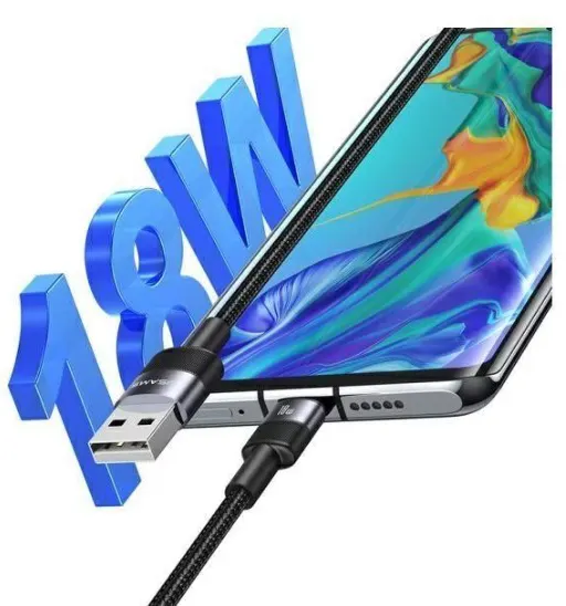 USAMS 18W Type-3A to Type-C Charging Cable, 1.2m, Black, SJ718USB01