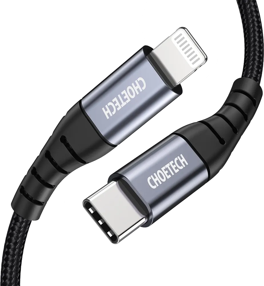 كابل شحن ونقل بيانات سريع تشويتيك، 3 أمبير، التوصيل من TYPE-C الى LIGHTNING، نايلون مضفر، أسود، IP0041