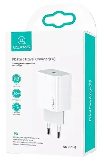 USAMS Fast Charger, 20W, Type-C, White, US-CC118
