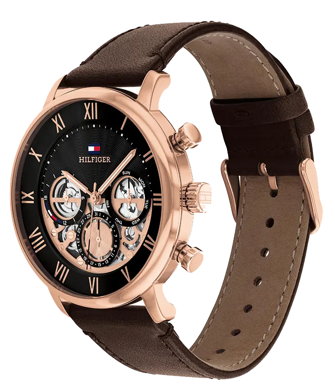 ساعه تومي هيلفيغر رجالي، عقارب سوار جلد ، بني, 1710566