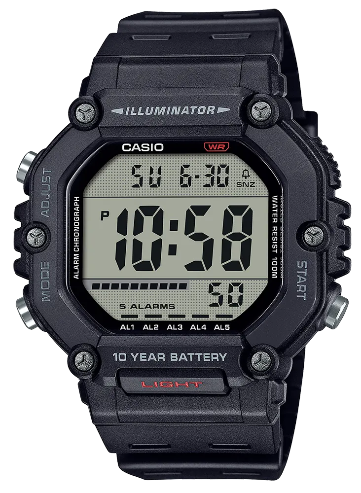 ساعة كاسيو الرقمية للرجال، مينا اسود، سوار من الراتنج الاسود، AE-1600H-1AVDF