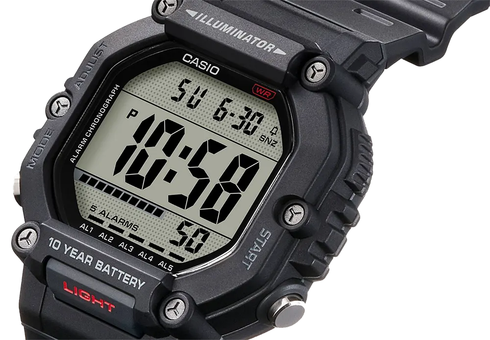 ساعة كاسيو الرقمية للرجال، مينا اسود، سوار من الراتنج الاسود، AE-1600H-1AVDF