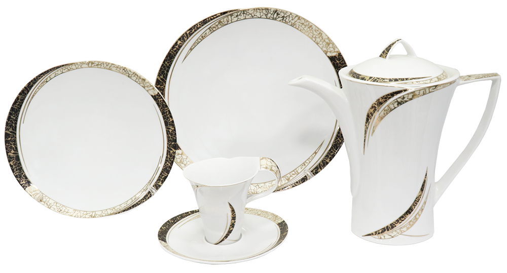 طقم صيني سفره انفينتي جولد سبلاش ، 124قطعة ، ابيض