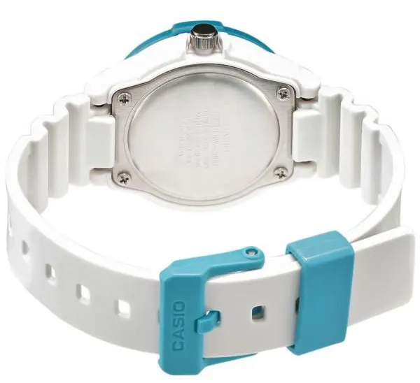 ساعة كاسيو للنساء،عقارب دائرية ،مينا ابيض، سوار من الراتنج الابيض، LRW-200H-2BVDF