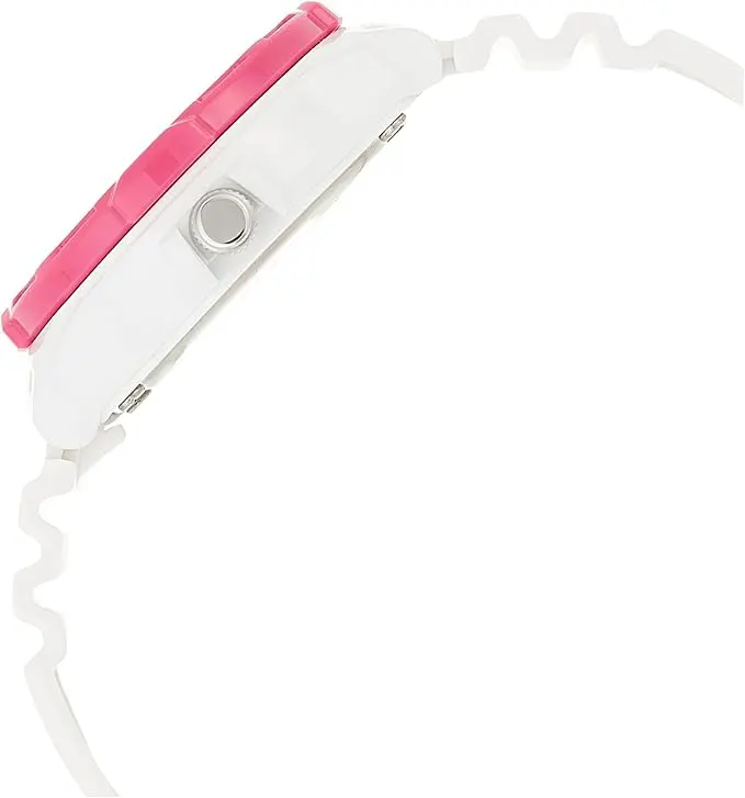 ساعة كاسيو للنساء،عقارب دائرية ،مينا ابيض، سوار من الراتنج الابيض، LRW-200H-4BVDF