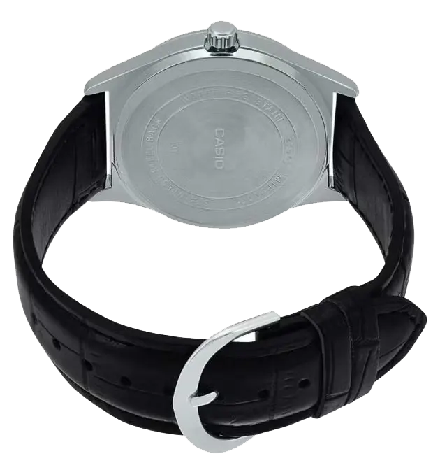 ساعه كاسيو نسائي، مينا فضي، عقارب، سوار جلد اسود, LTP-V002L-7BUDF