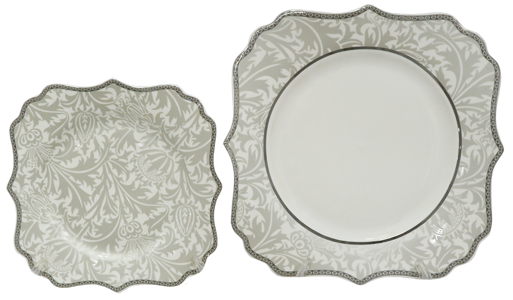 طقم صيني كينج مربع ، ابيض في جراي ، 111 قطعة ، LM-06